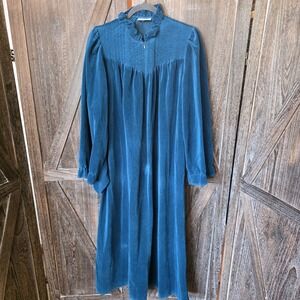 Gilligan & O'Malley Pajamas Teal Velour Nightgown Housecoat 1/2 Zip Long‎ Sleeve